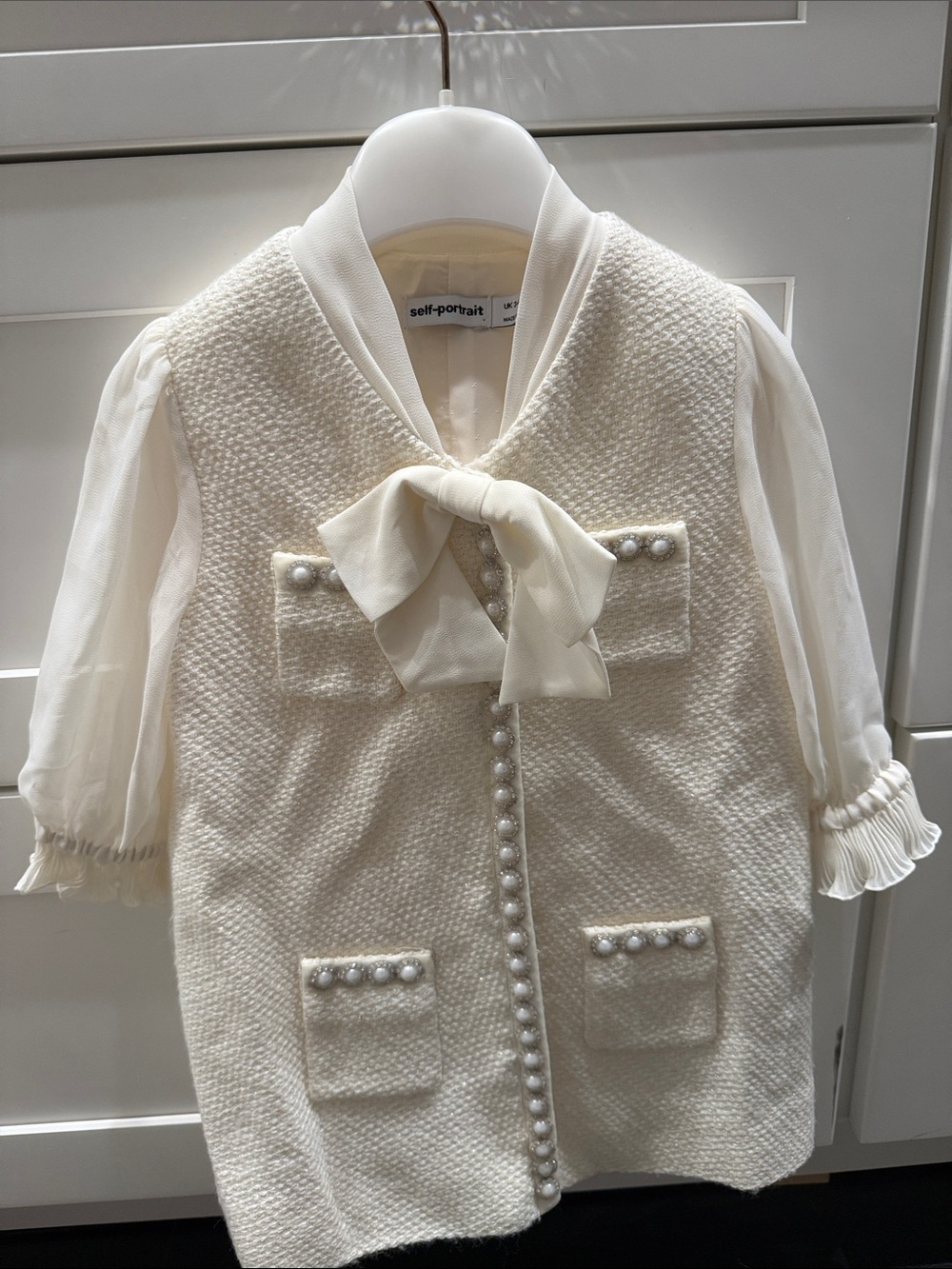 Self-Portrait Cream Tweed Bow Front Dress Size 3-4